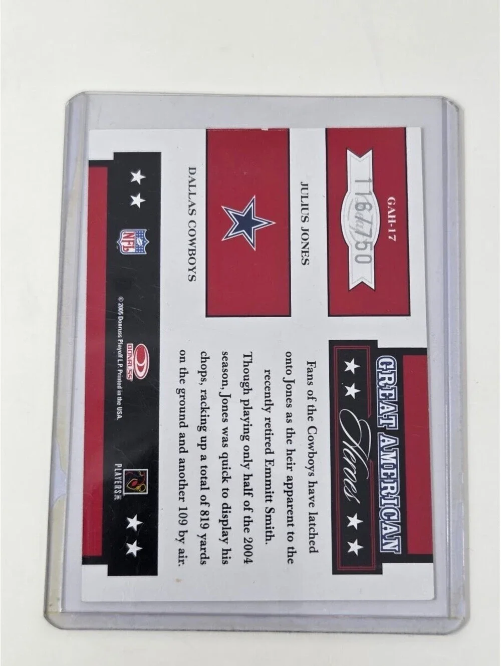 2005 Great American Heroes Julius Jones Cowboys Card Numbered 164/750